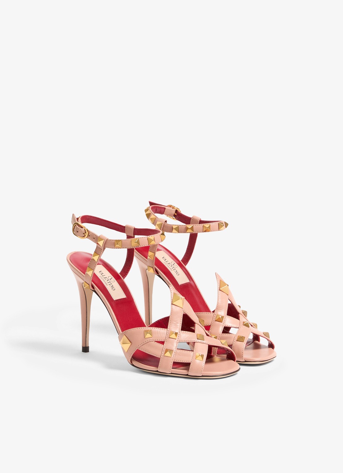 Valentino Garavani Sandalette van geitenleer met studs - voorkant 6 oudroze