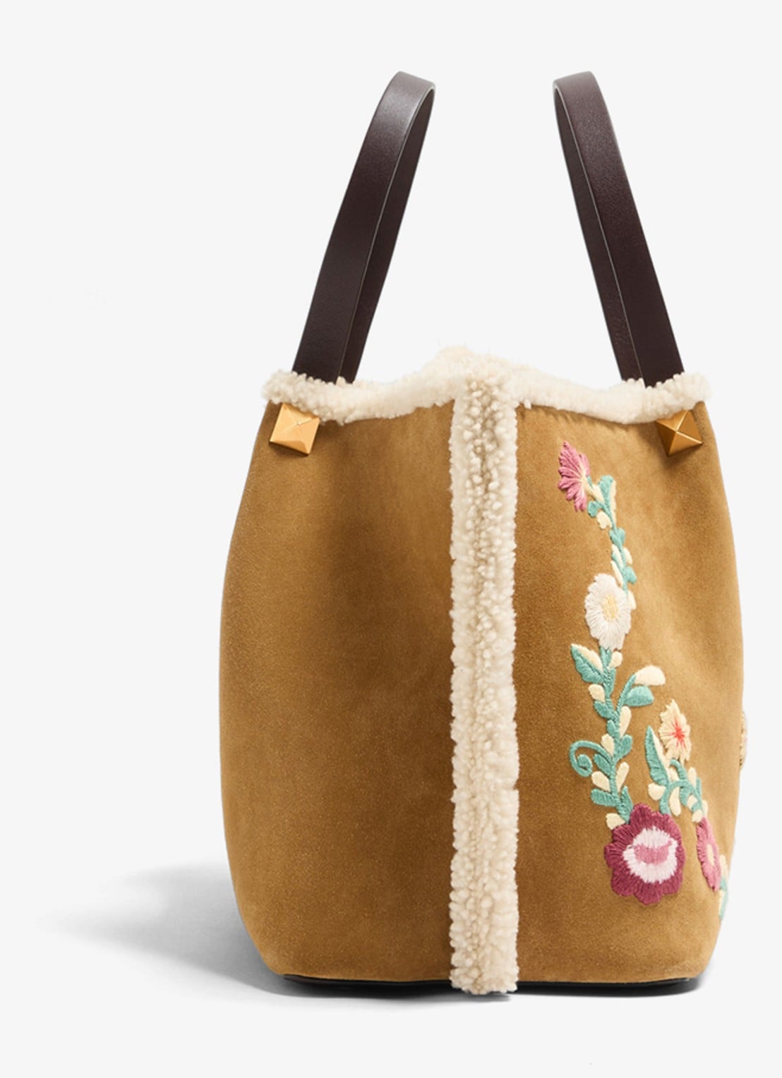 Valentino Garavani Shopper van kalfssuède met bloemborduring - detail camel