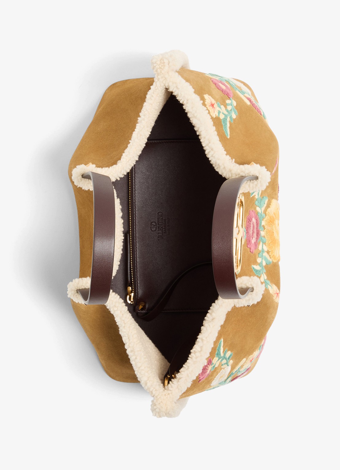 Valentino Garavani Shopper van kalfssuède met bloemborduring - detail 3 camel