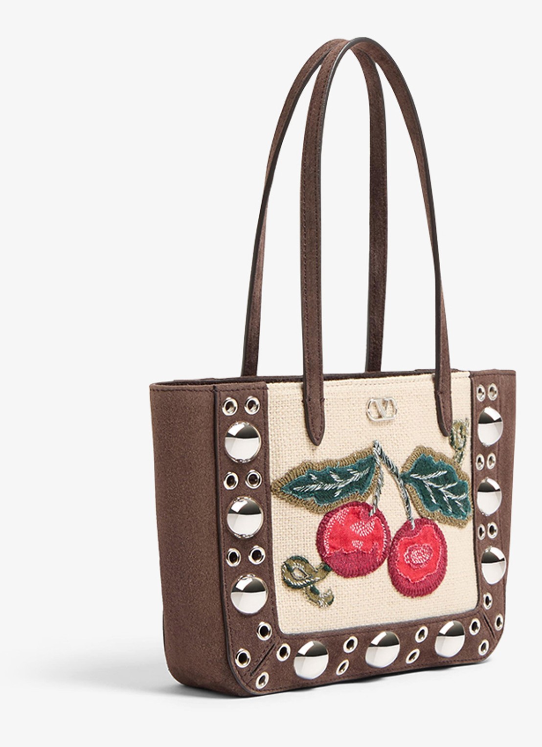Valentino Garavani Shopper van suède met borduring - detail 4 donkerbruin