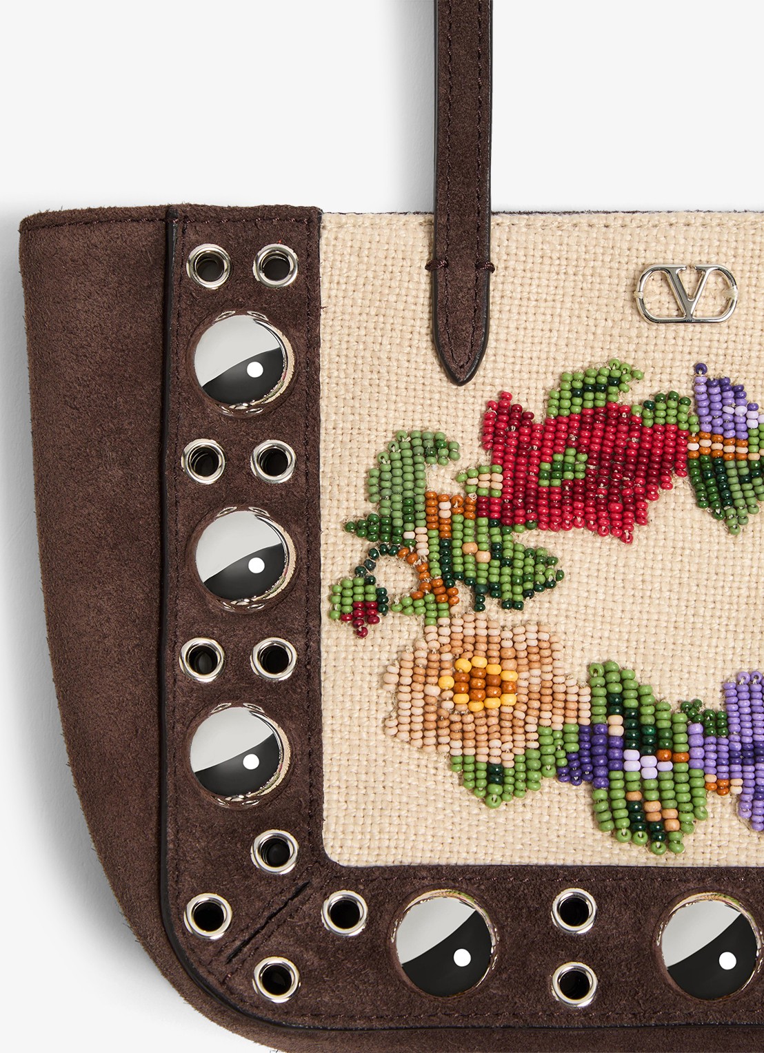 Valentino Garavani Shopper van suède met kralendecoratie - detail 2 donkerbruin