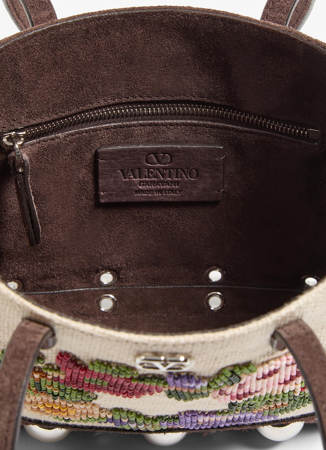 Valentino Garavani Shopper van suède met kralendecoratie - detail 3 donkerbruin