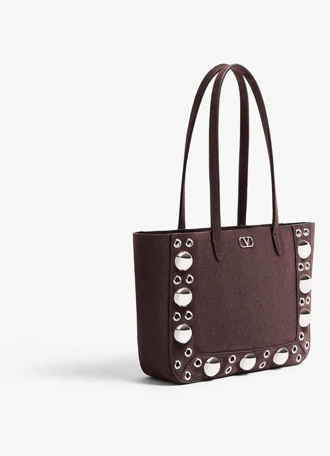 Valentino Garavani Shopper van suède met studs - detail 2 donkerbruin