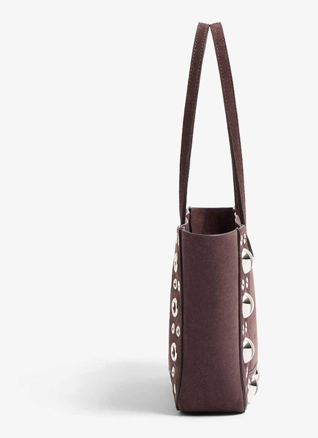 Valentino Garavani Shopper van suède met studs - detail 3 donkerbruin
