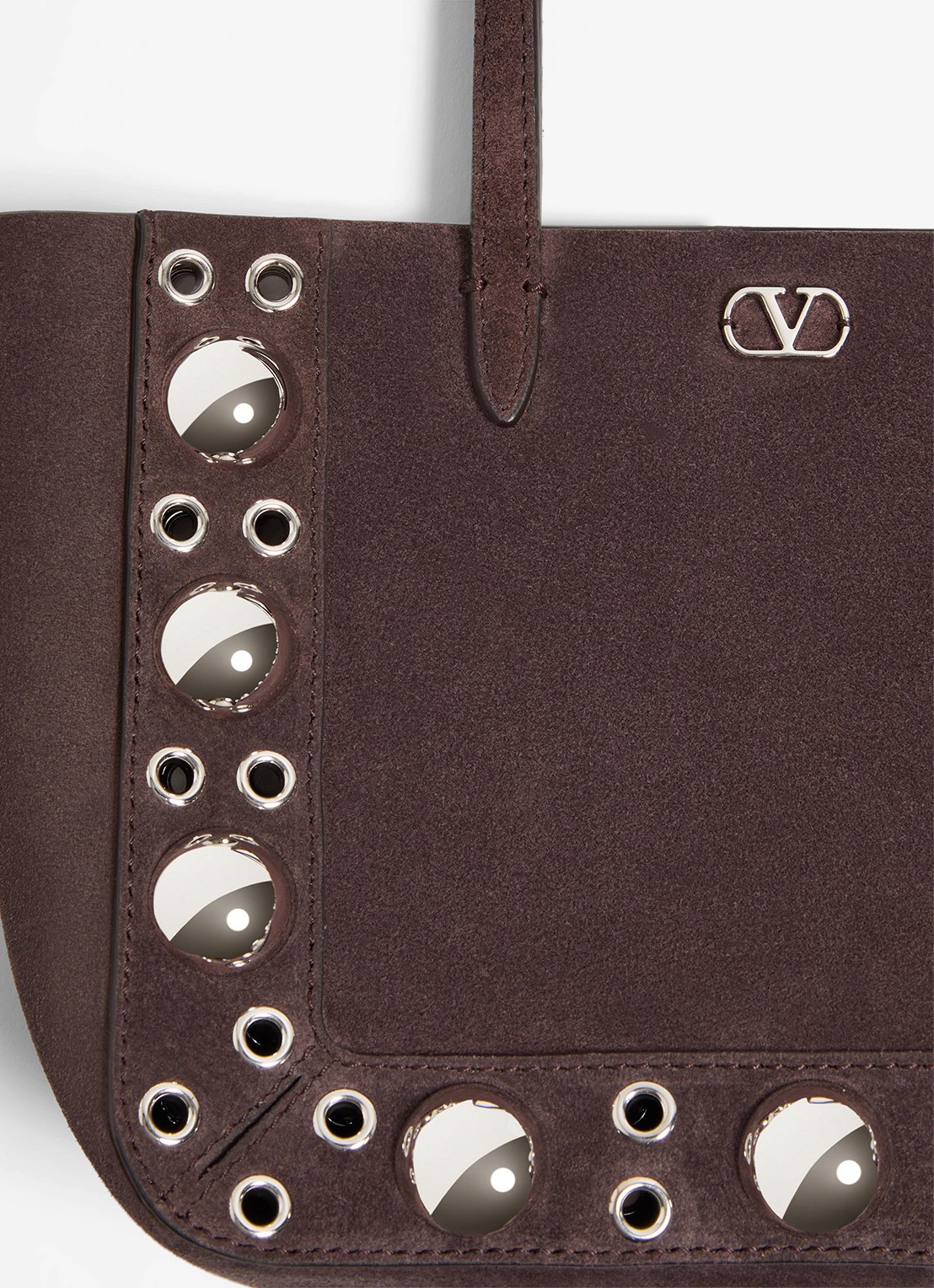 Valentino Garavani Shopper van suède met studs - detail 4 donkerbruin