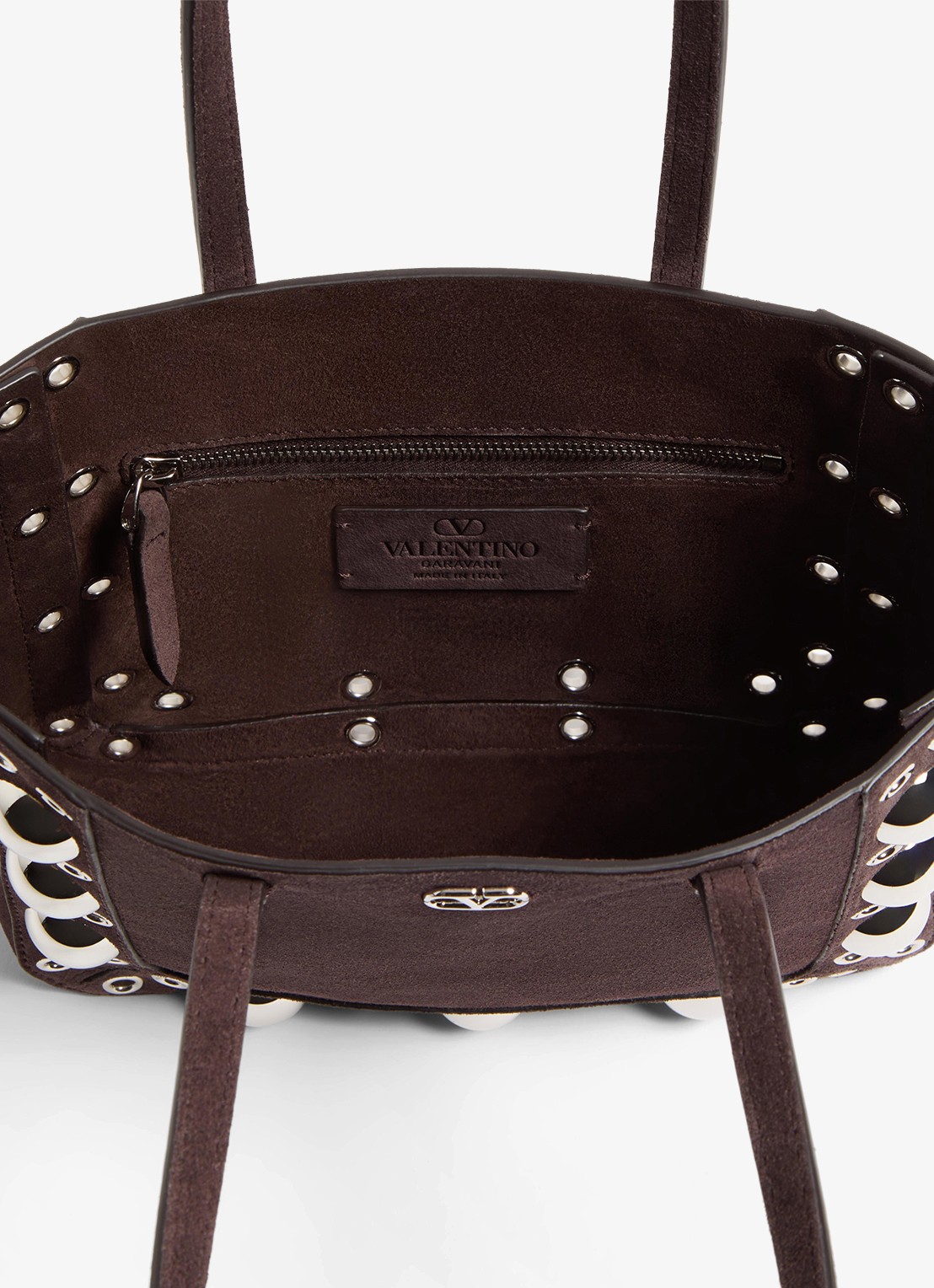 Valentino Garavani Shopper van suède met studs - detail 5 donkerbruin