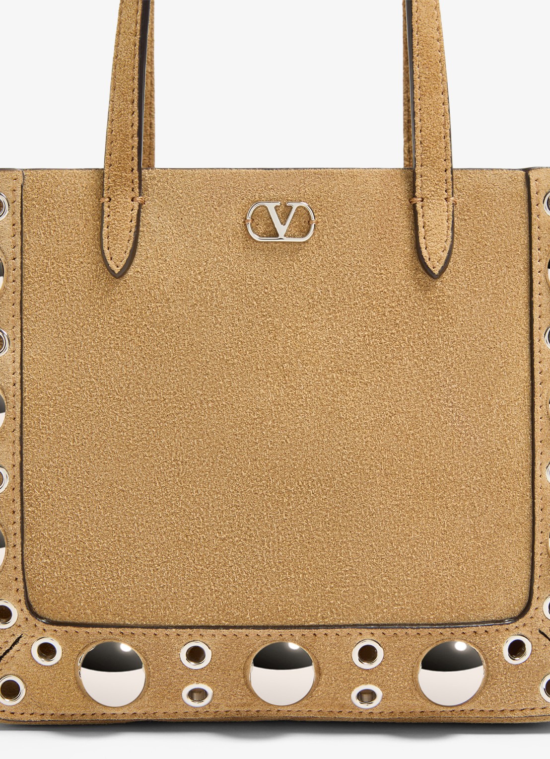 Valentino Garavani Shopper van suède met studs - detail 5 beige