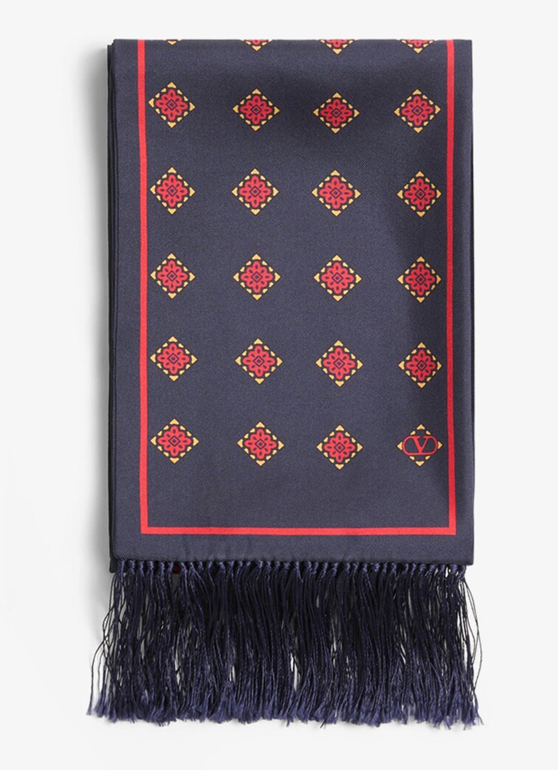 Valentino Garavani Sjaal van zijde 180 x 15 cm - voorkant 4 donkerblauw