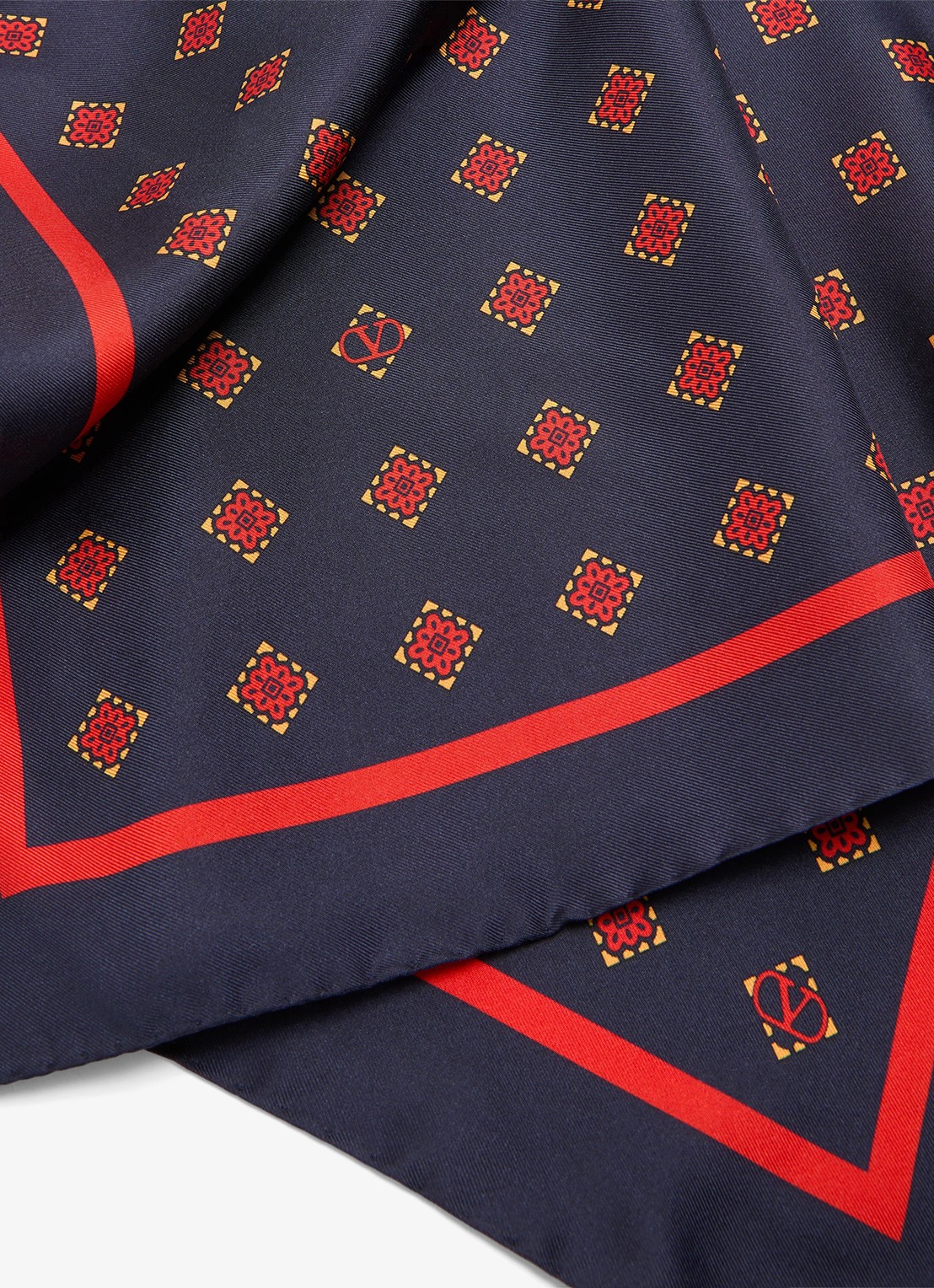 Valentino Garavani Sjaal van zijde met print 60 x 60 cm - detail 3 donkerblauw