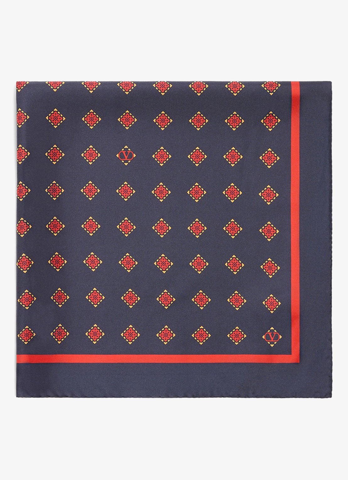 Valentino Garavani Sjaal van zijde met print 60 x 60 cm - voorkant 4 donkerblauw