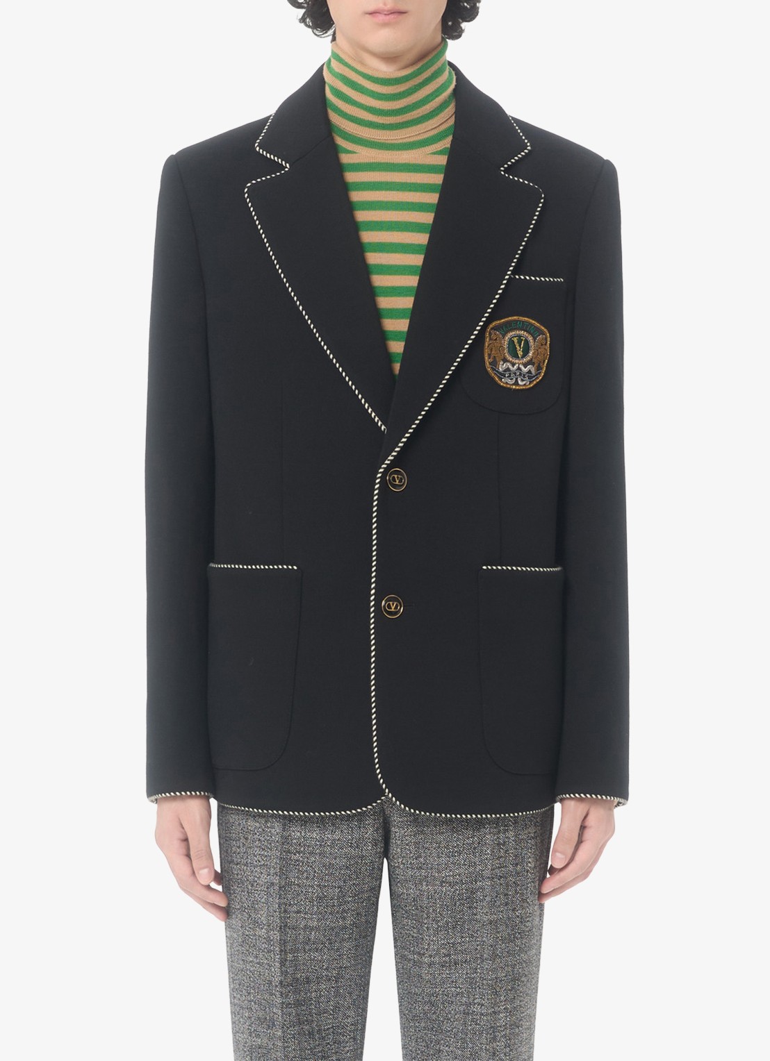 Valentino Garavani Slim fit colbert van scheerwol met opgestikte zakken - detail 4 zwart