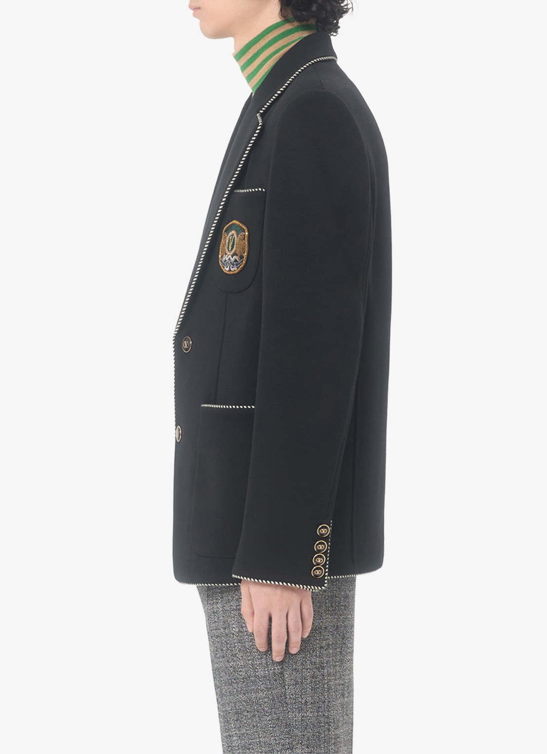 Valentino Garavani Slim fit colbert van scheerwol met opgestikte zakken - detail 5 zwart