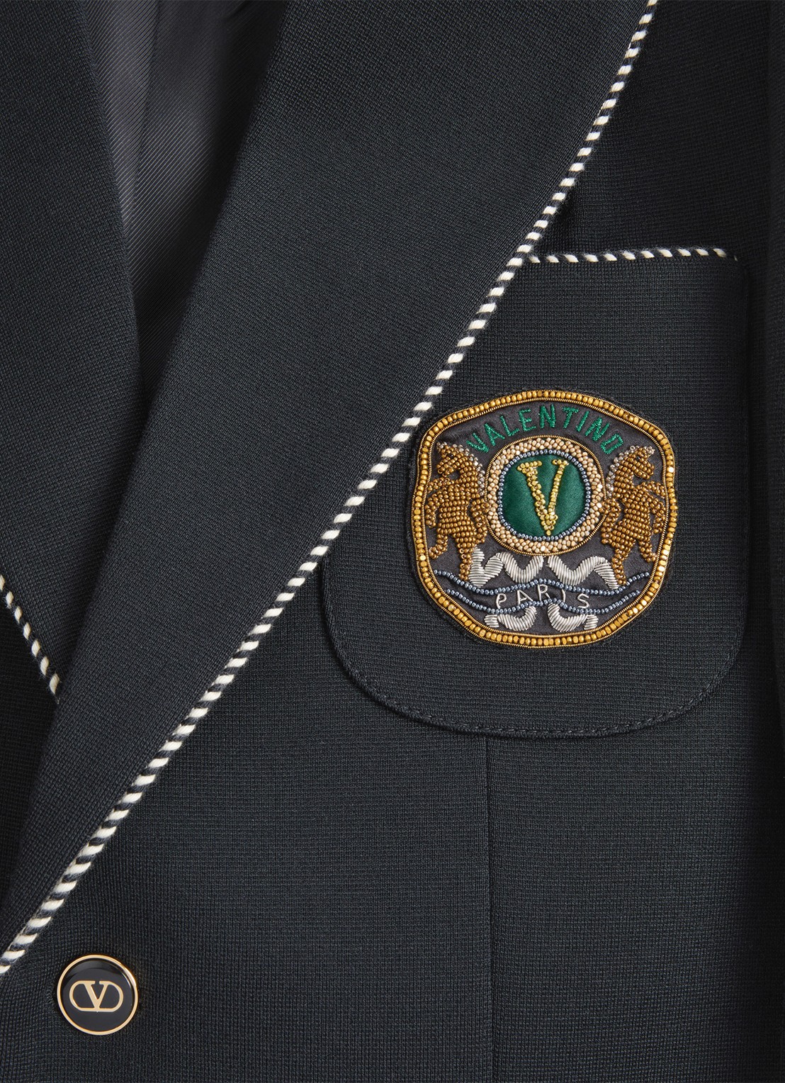 Valentino Garavani Slim fit colbert van scheerwol met opgestikte zakken - detail 7 zwart