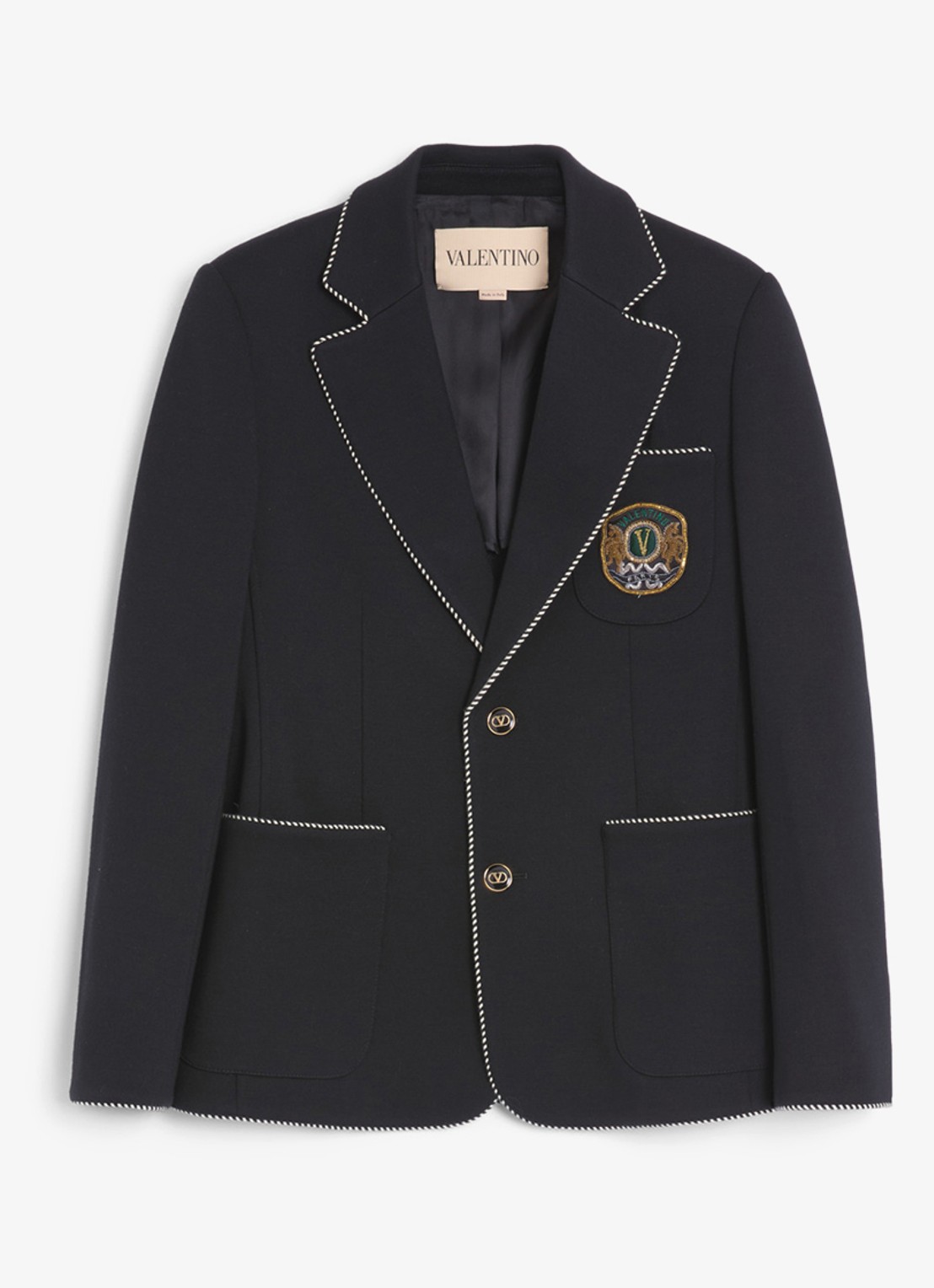Valentino Garavani Slim fit colbert van scheerwol met opgestikte zakken - voorkant 2 zwart