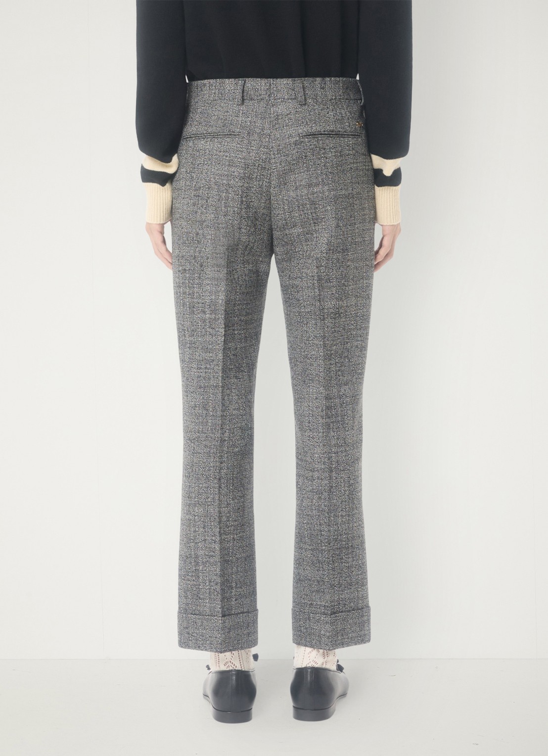 Valentino Garavani Slim fit pantalon van scheerwol met gemêleerd dessin - achterkant 3 grijsmele