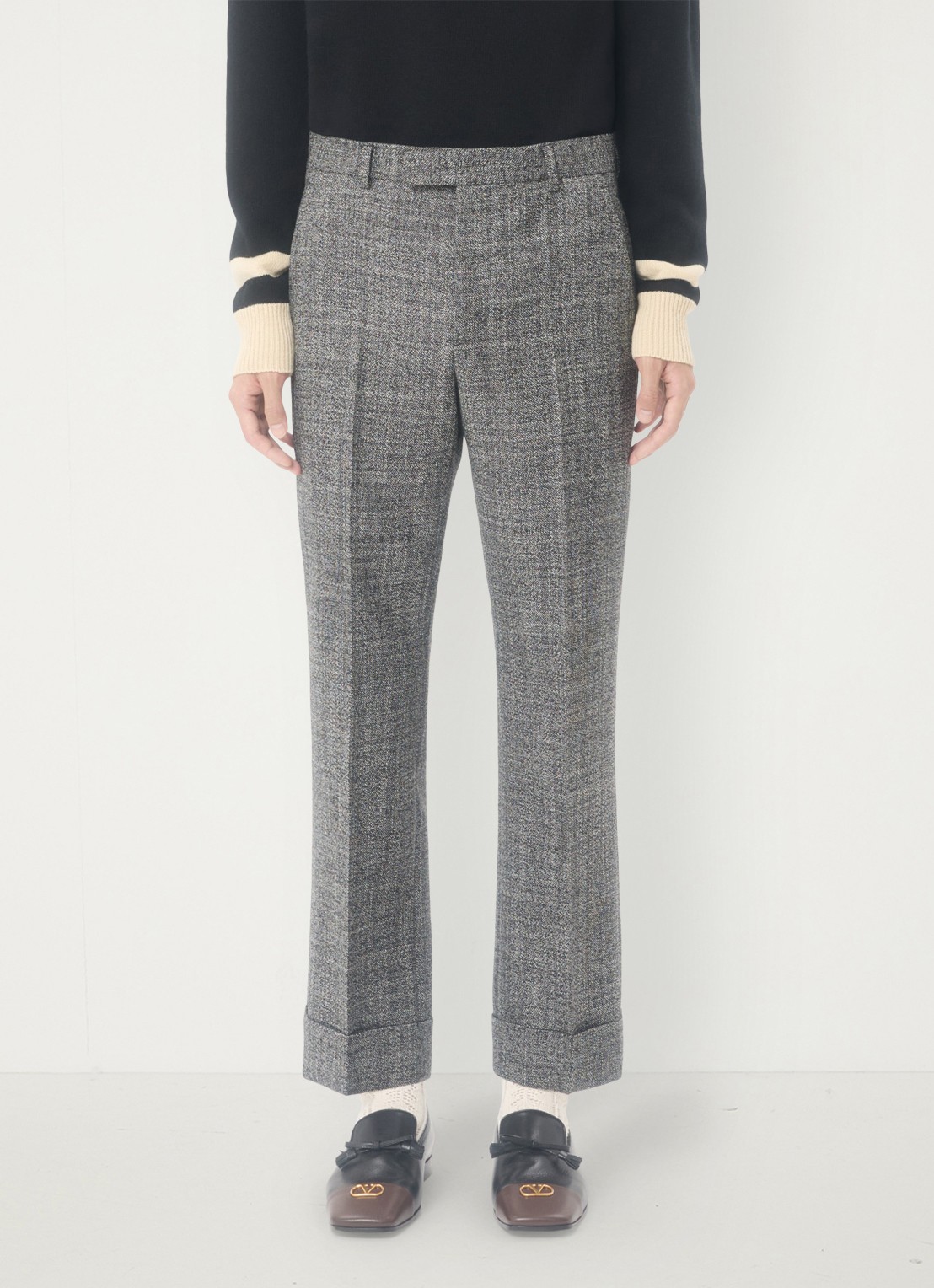 Valentino Garavani Slim fit pantalon van scheerwol met gemêleerd dessin - detail 4 grijsmele