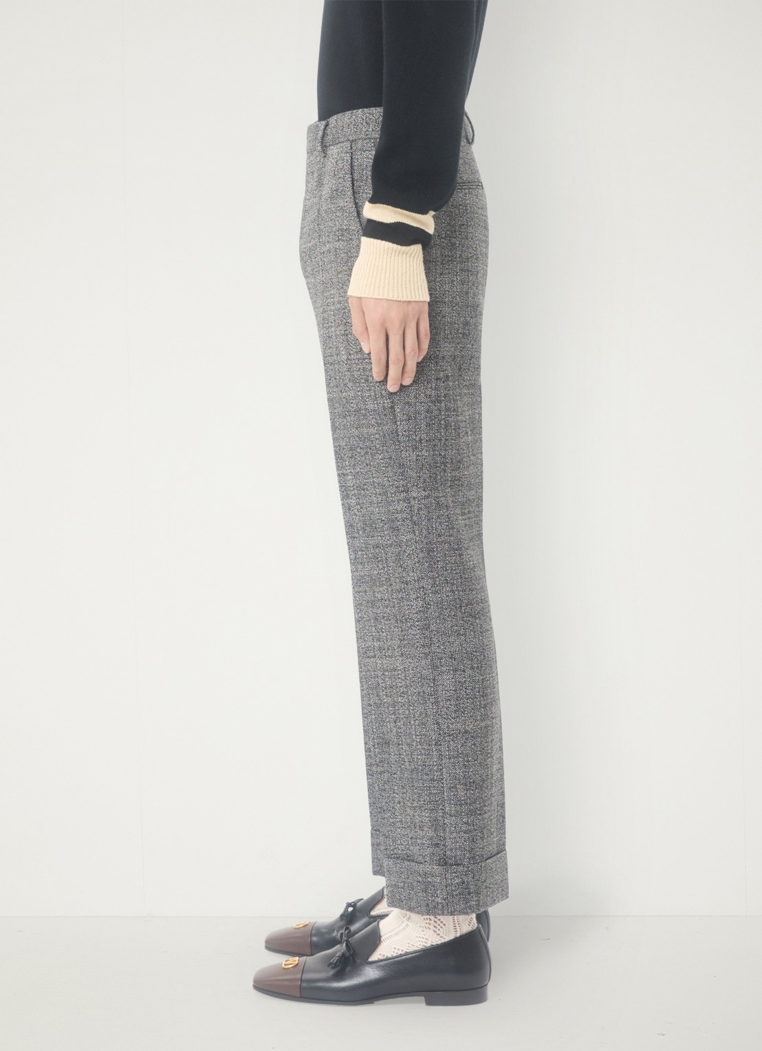 Valentino Garavani Slim fit pantalon van scheerwol met gemêleerd dessin - detail 5 grijsmele