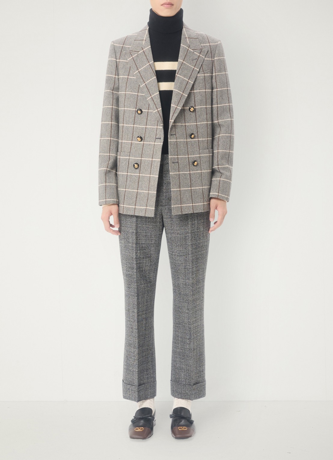 Valentino Garavani Slim fit pantalon van scheerwol met gemêleerd dessin - voorkant 2 grijsmele
