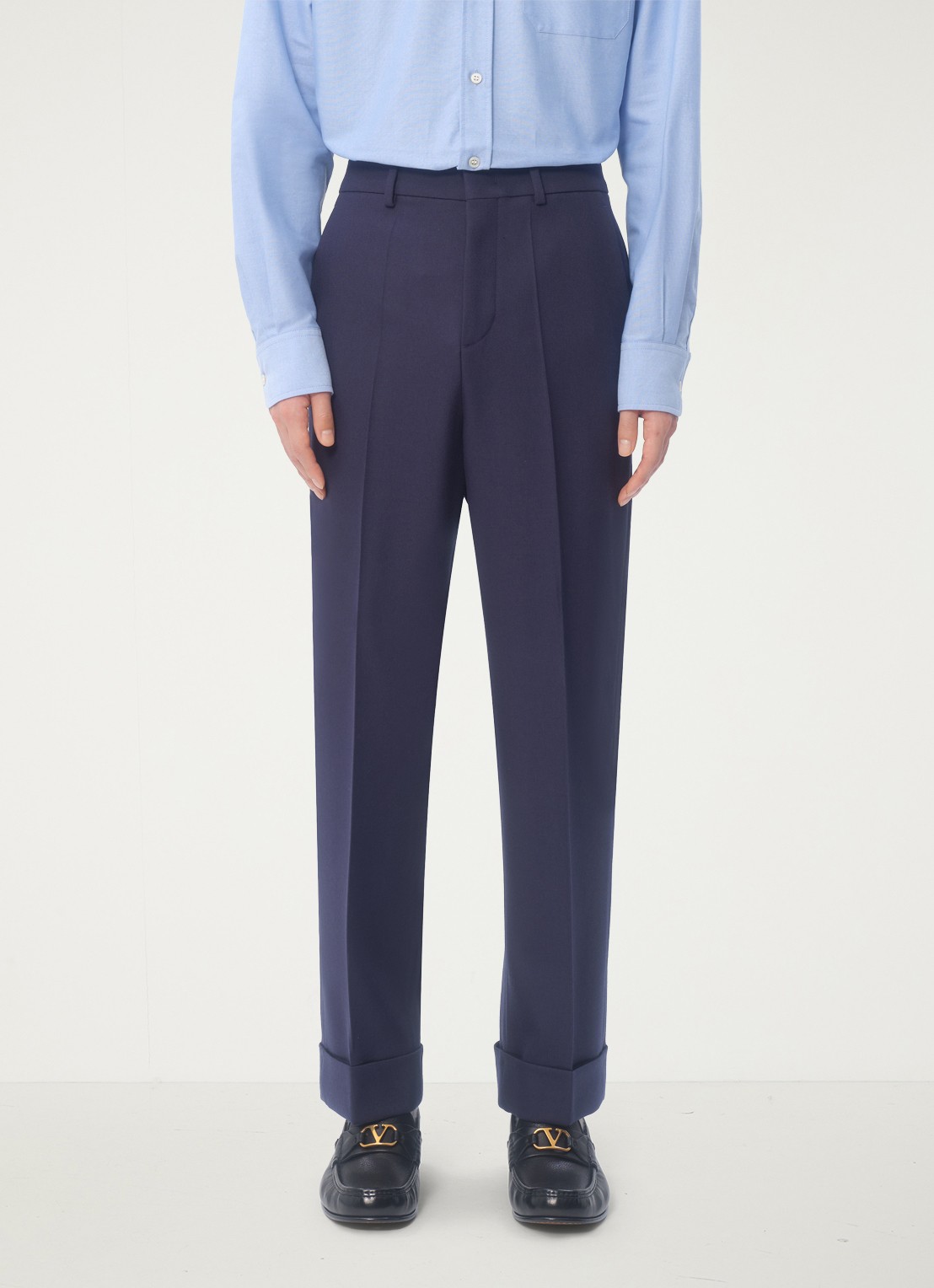 Valentino Garavani Slim fit pantalon van scheerwol met steekzakken - detail 2 donkerblauw