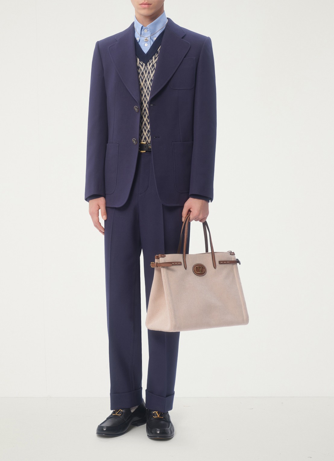 Valentino Garavani Slim fit pantalon van scheerwol met steekzakken - voorkant 8 donkerblauw