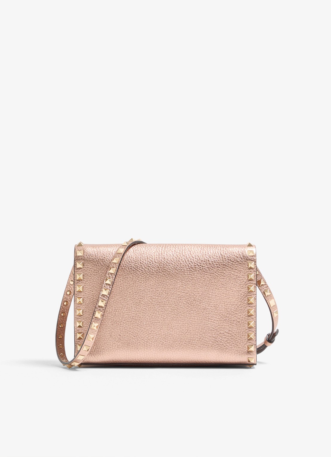 Valentino Garavani Small crossbodytas van kalfsleer met metallic finish en studs - achterkant roze