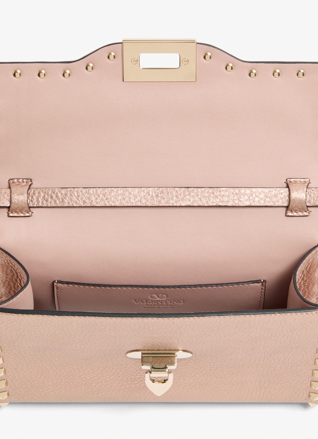 Valentino Garavani Small crossbodytas van kalfsleer met metallic finish en studs - detail 4 roze