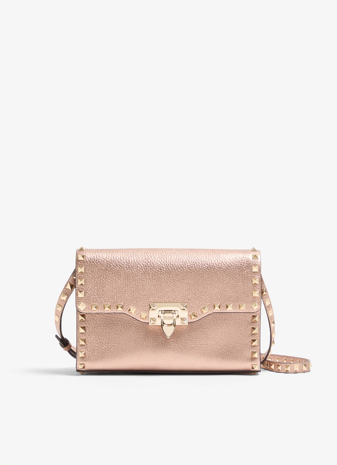 Valentino Garavani Small crossbodytas van kalfsleer met metallic finish en studs - voorkant 5 roze