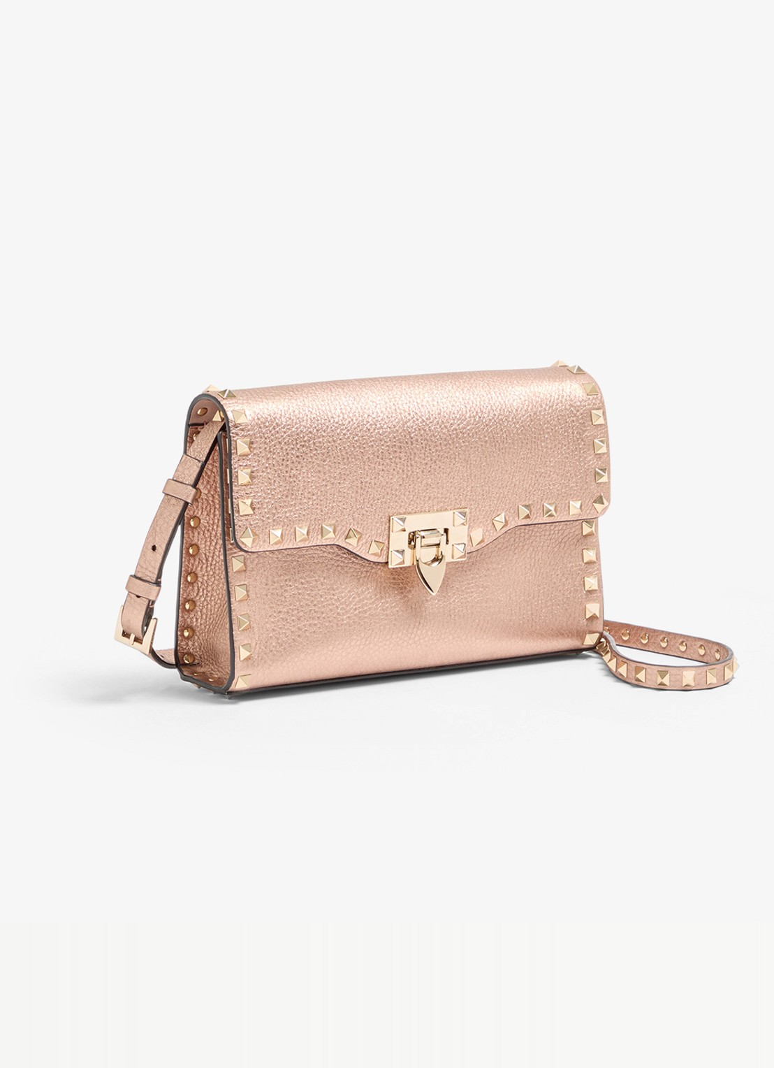 Valentino Garavani Small crossbodytas van kalfsleer met metallic finish en studs - voorkant 6 roze
