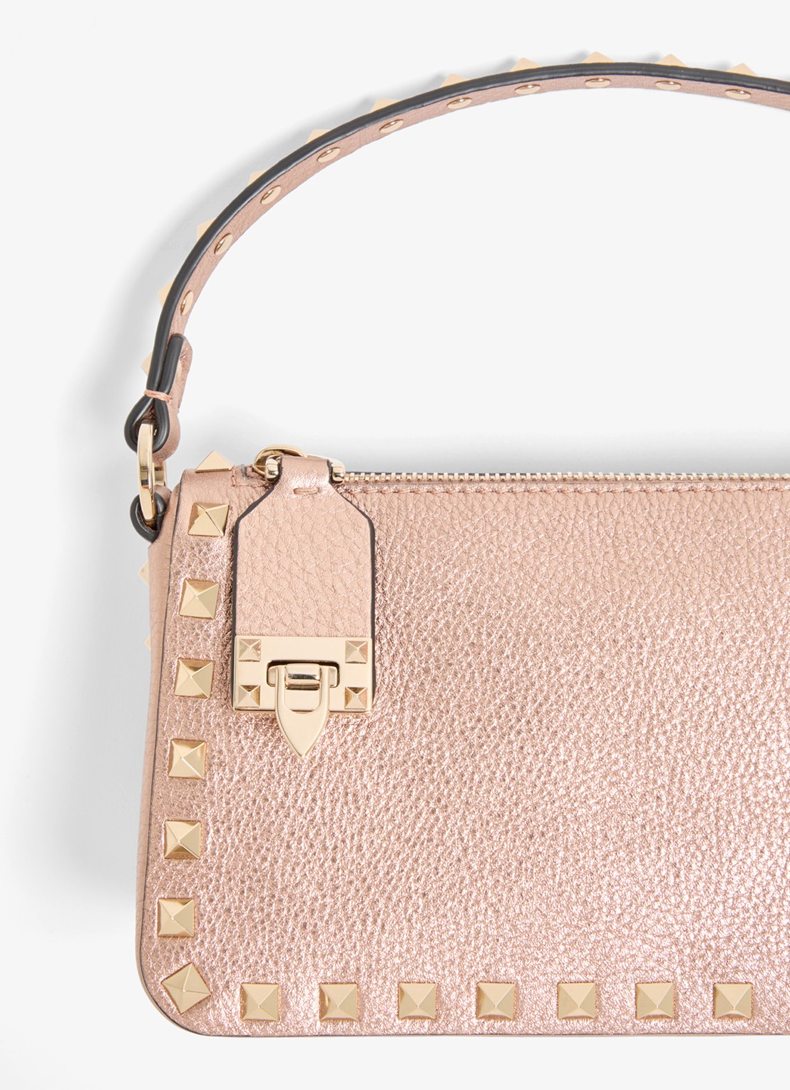 Valentino Garavani Small handtas van kalfsleer met metallic finish en studs - detail 4 roze