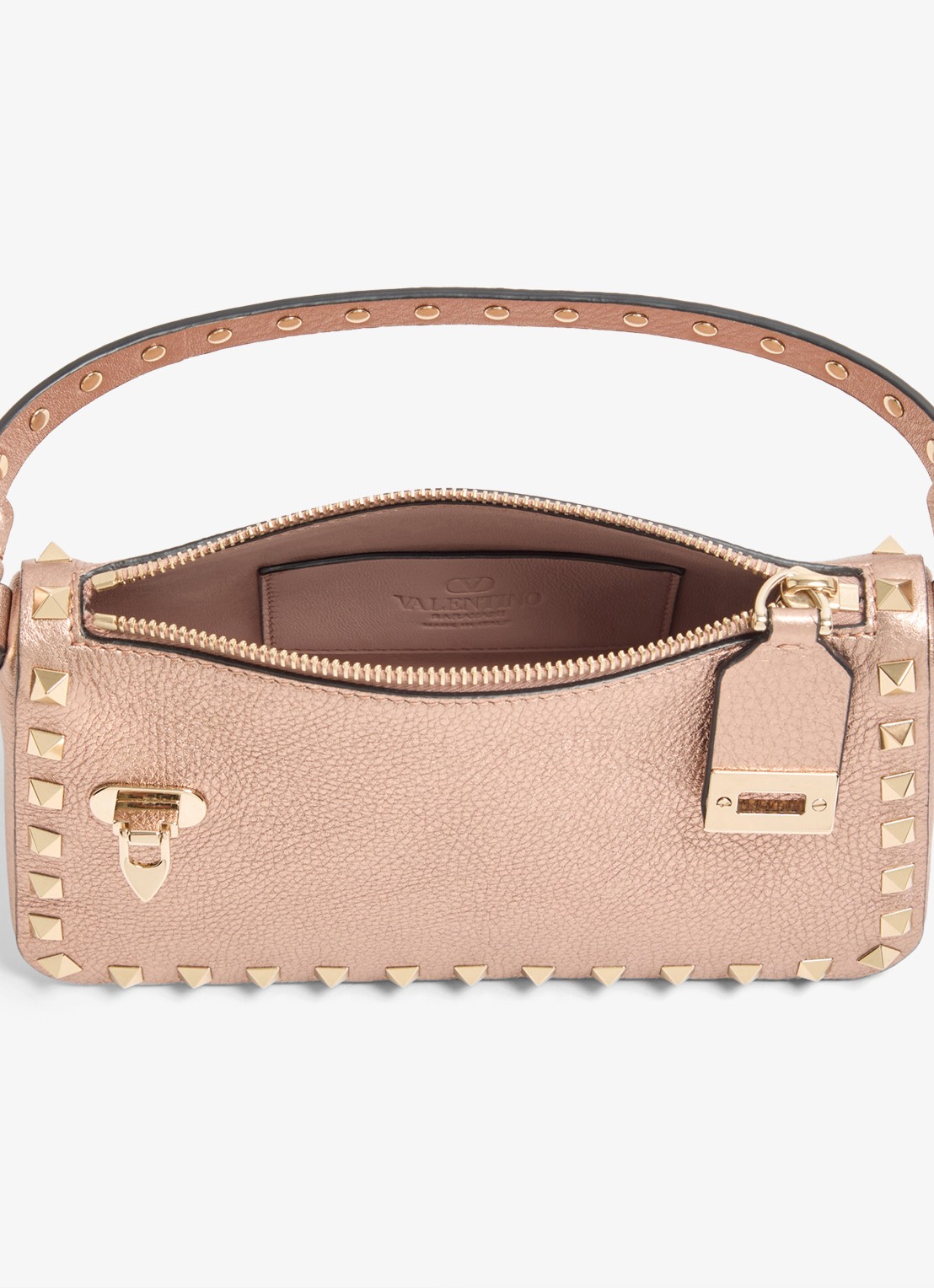 Valentino Garavani Small handtas van kalfsleer met metallic finish en studs - detail 5 roze