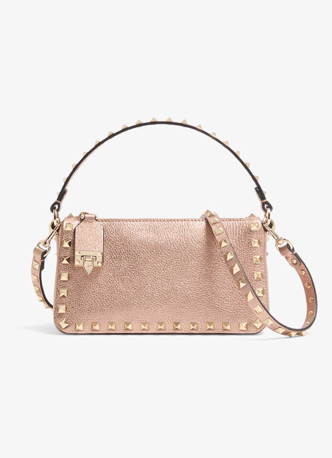 Valentino Garavani Small handtas van kalfsleer met metallic finish en studs - voorkant roze