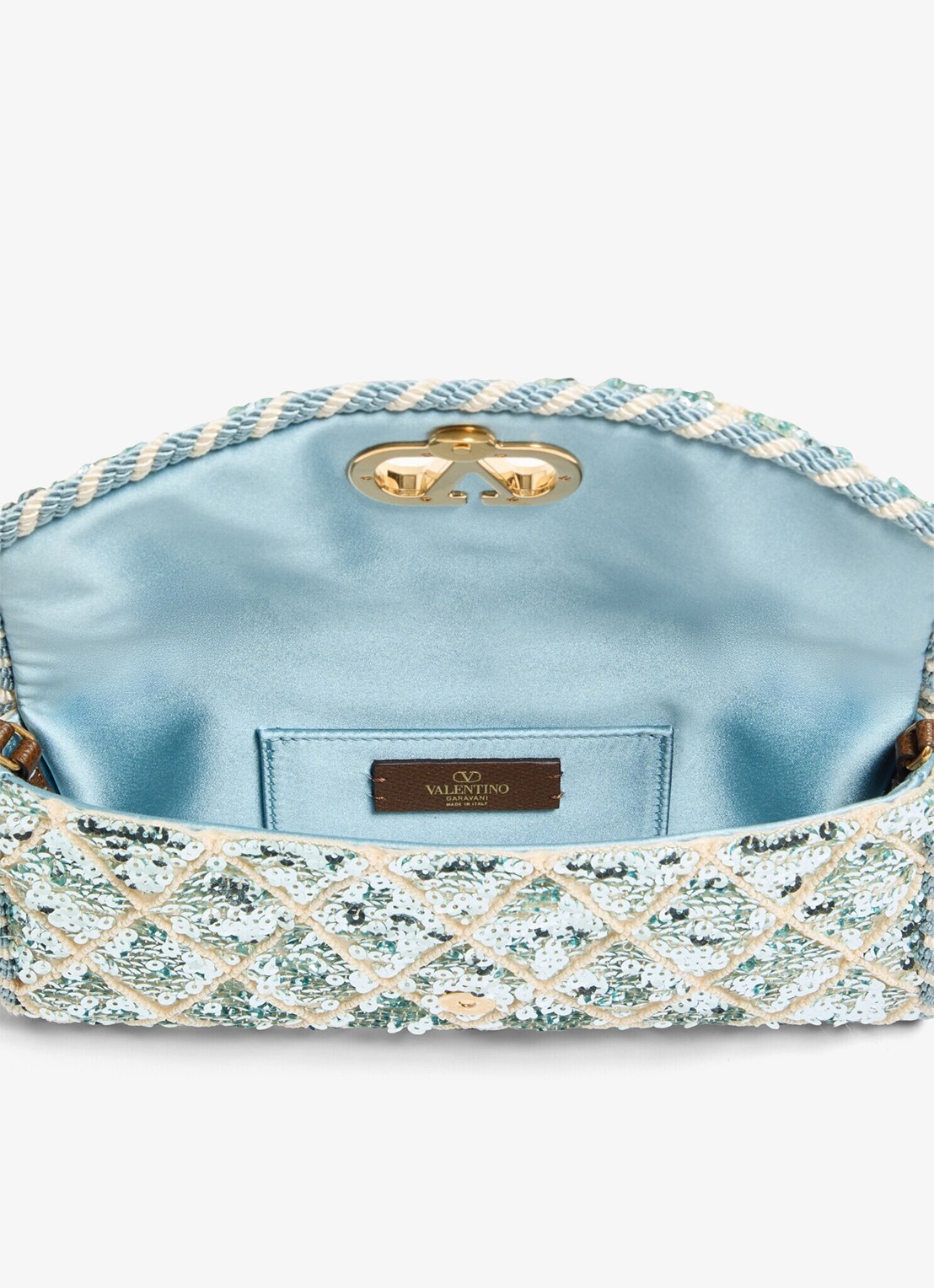 Valentino Garavani Small schoudertas met pailletten en leren details - detail 2 blauw