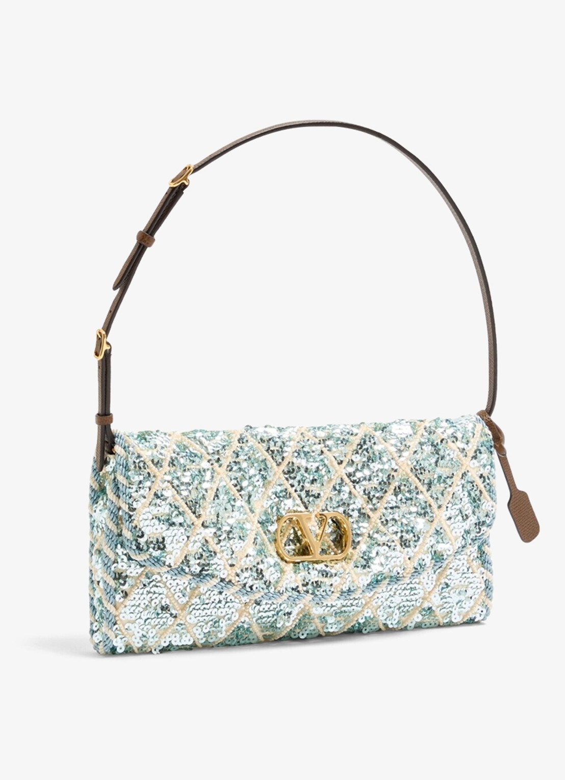 Valentino Garavani Small schoudertas met pailletten en leren details - voorkant 7 blauw