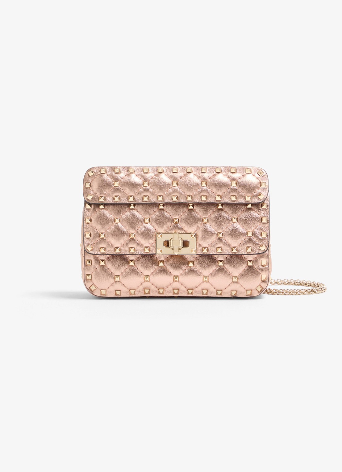 Valentino Garavani Small schoudertas van lamsleer met metallic finish - voorkant oudroze