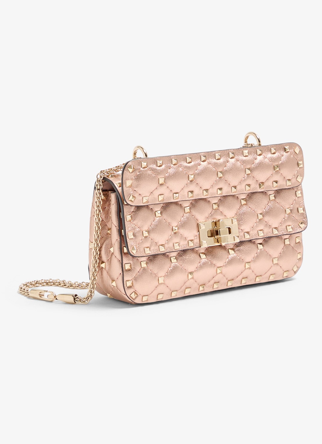 Valentino Garavani Small schoudertas van lamsleer met metallic finish - voorkant 2 oudroze