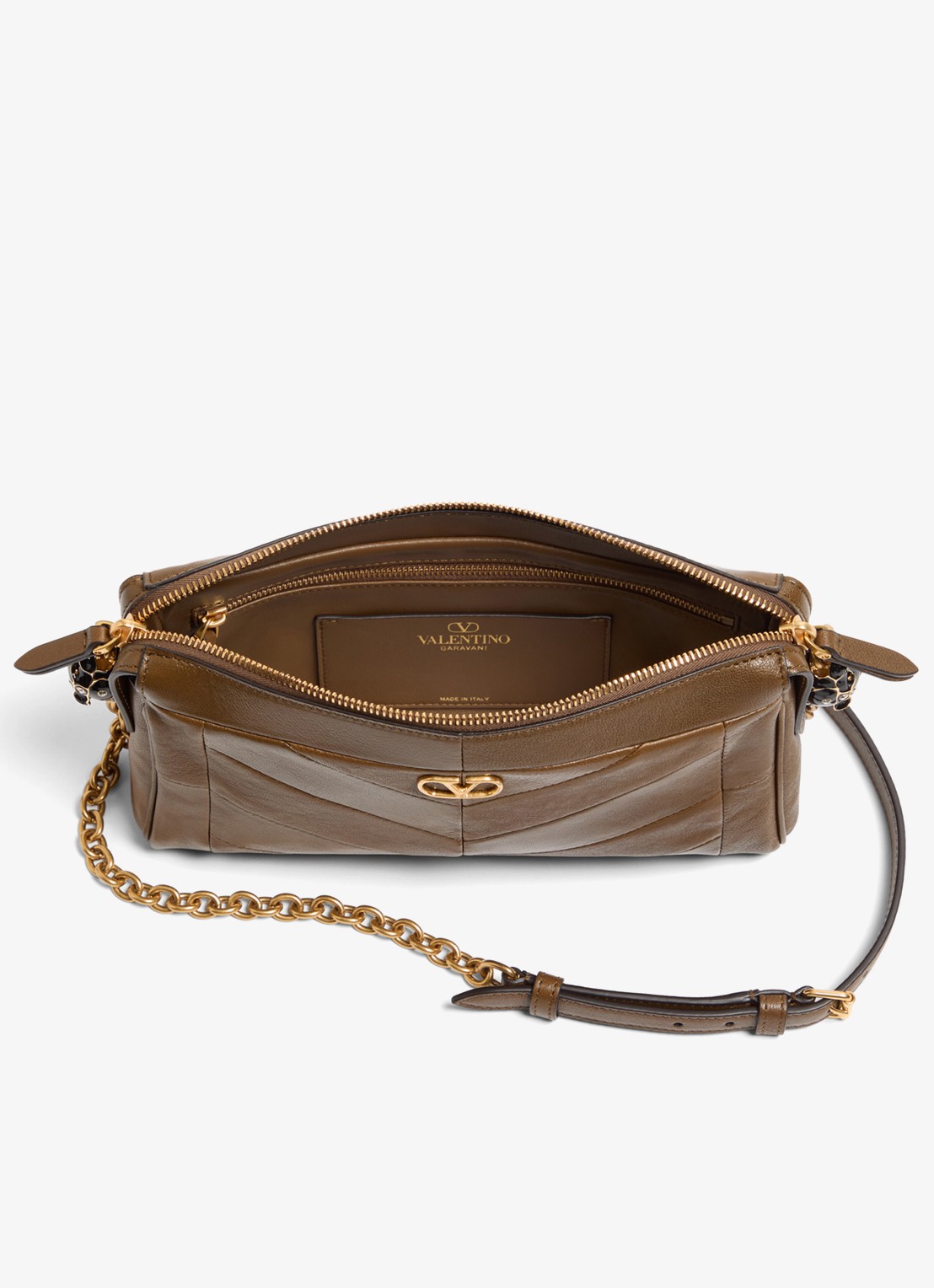 Valentino Garavani Small schoudertas van lamsleer - detail bruin