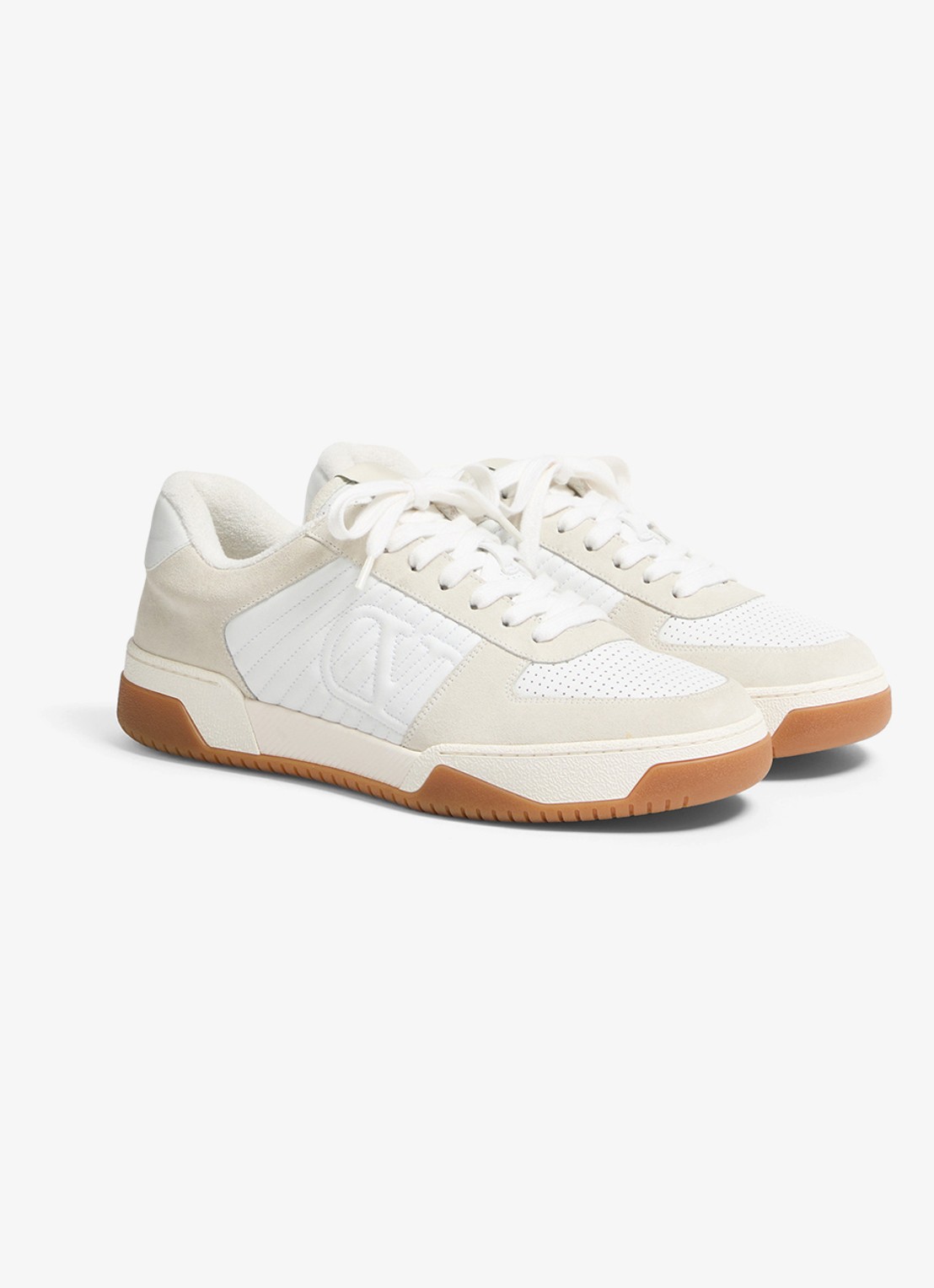 Valentino Garavani Sneaker van leer met suède details - voorkant 2 gebroken wit