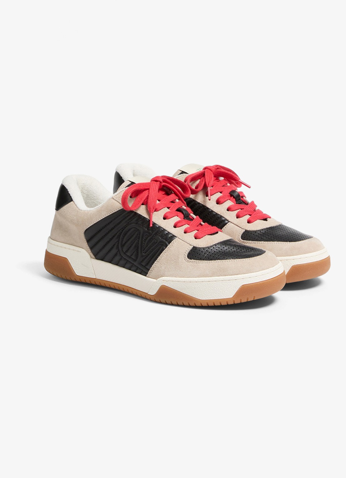 Valentino Garavani Sneaker van leer met suède details - voorkant 6 zwart