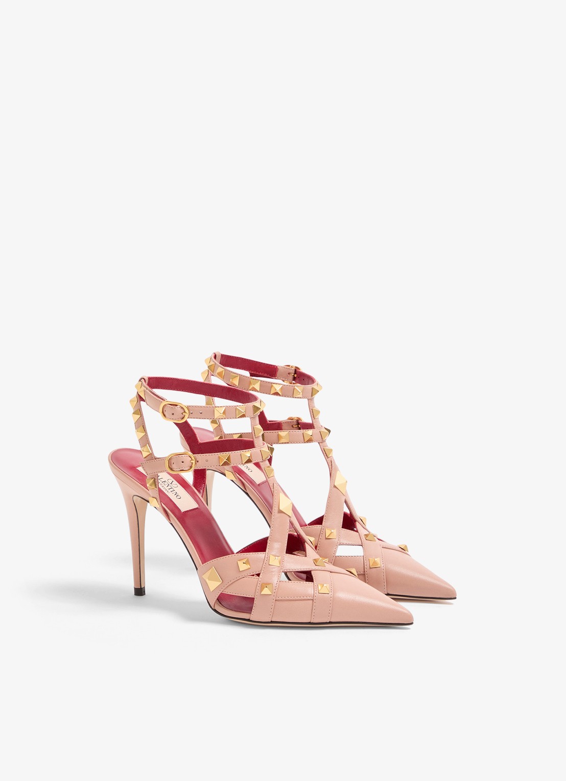 Valentino Garavani Studdy sandalette van geitenleer met studs - detail oudroze