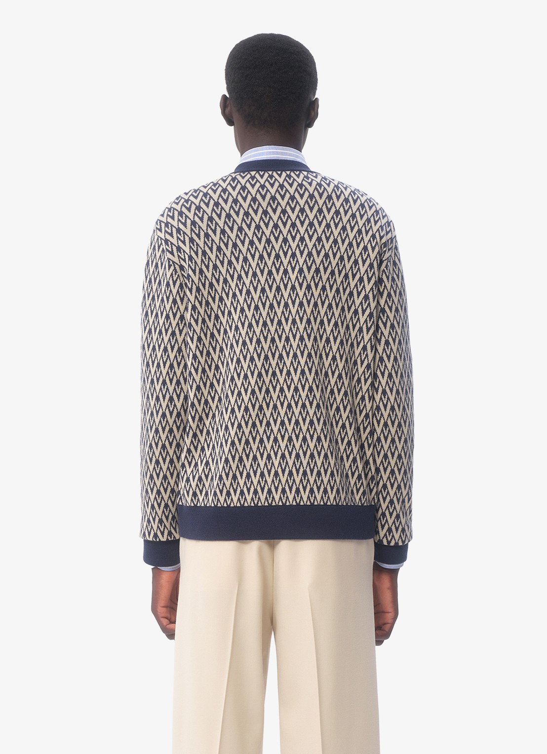Valentino Garavani Toute la V fijngebreide pullover van scheerwol met grafische print - achterkant donkerblauw