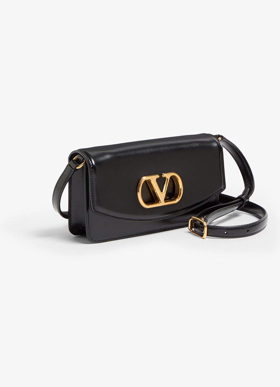 Valentino Garavani Vain Small clutch van kalfsleer met afneembare schouderriem - detail zwart