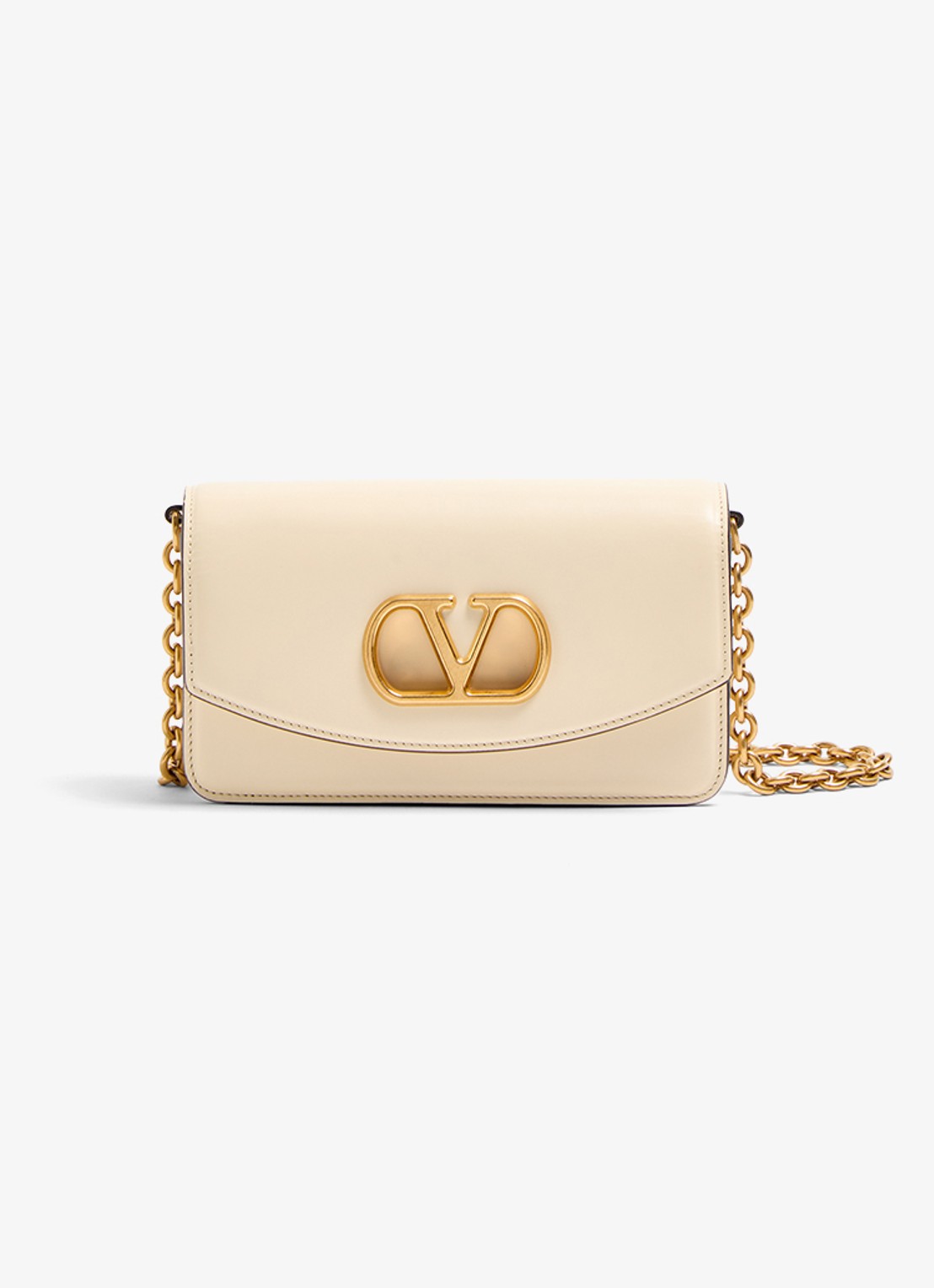 Valentino Garavani Vain Small clutch van kalfsleer met afneembare schouderriem - voorkant 2 creme