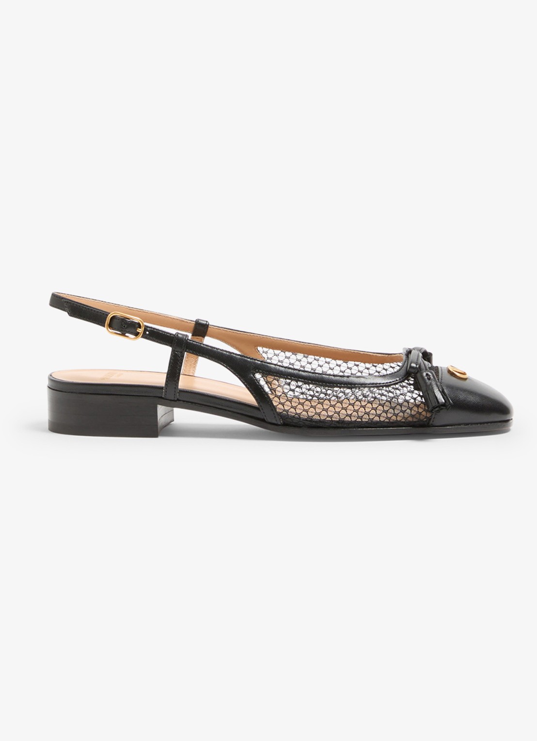 Valentino Garavani Valet Du Roi slingback van geitenleer met mesh details - voorkant 6 zwart