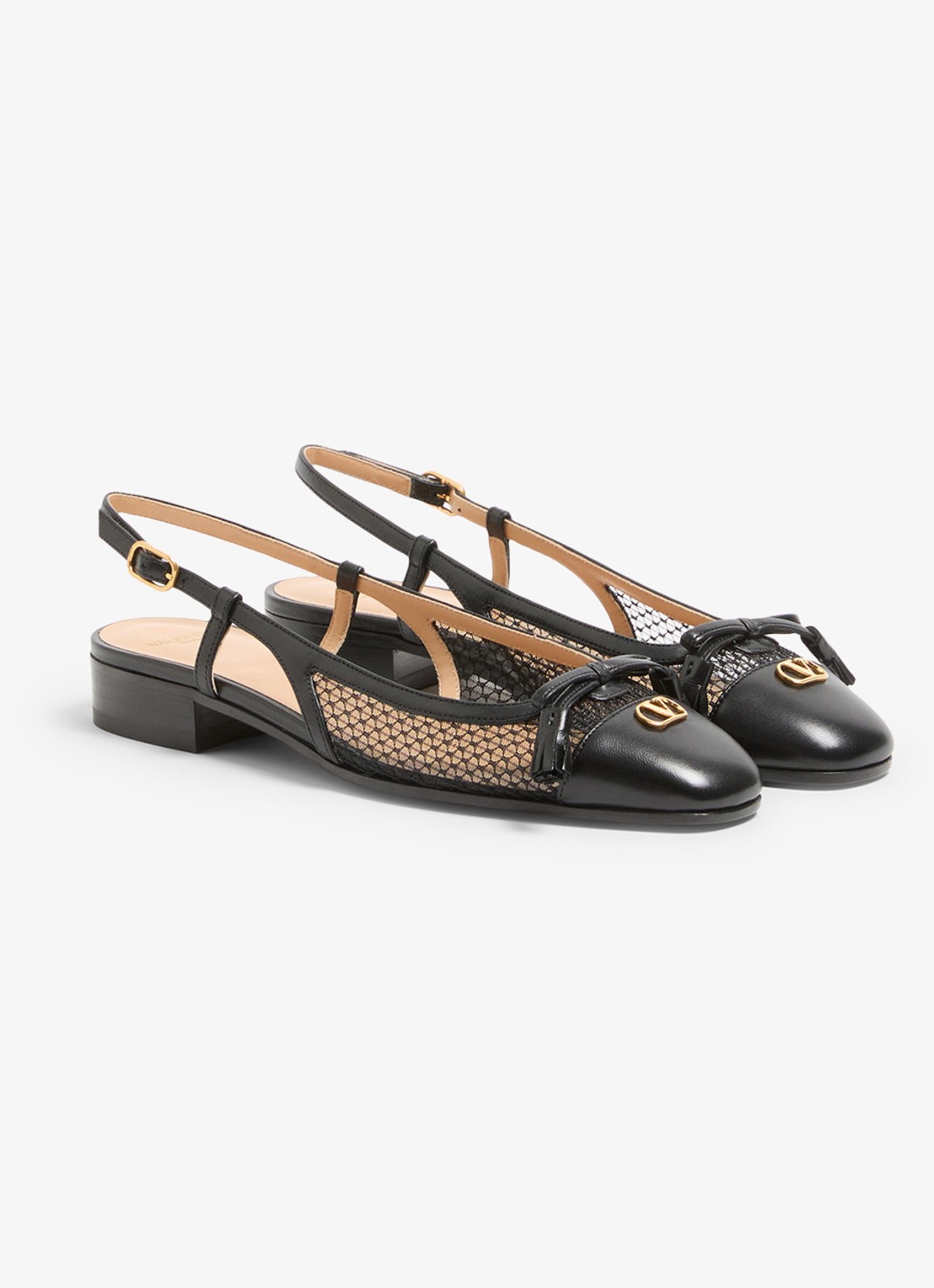 Valentino Garavani Valet Du Roi slingback van geitenleer met mesh details - voorkant 7 zwart