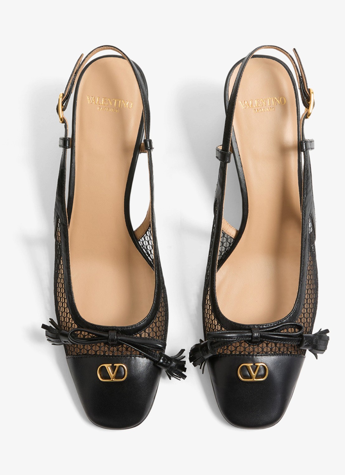 Valentino Garavani Valet Du Roi slingback van geitenleer met mesh details - detail 4 zwart
