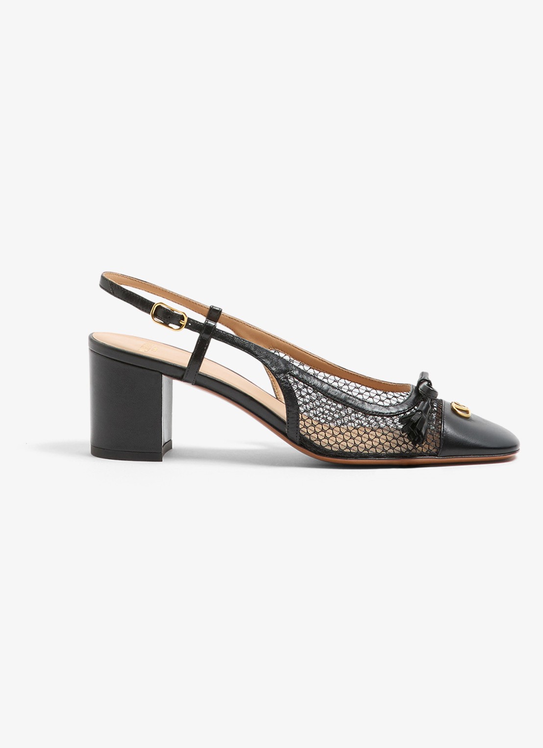 Valentino Garavani Valet Du Roi slingback van geitenleer met mesh details - voorkant 2 zwart