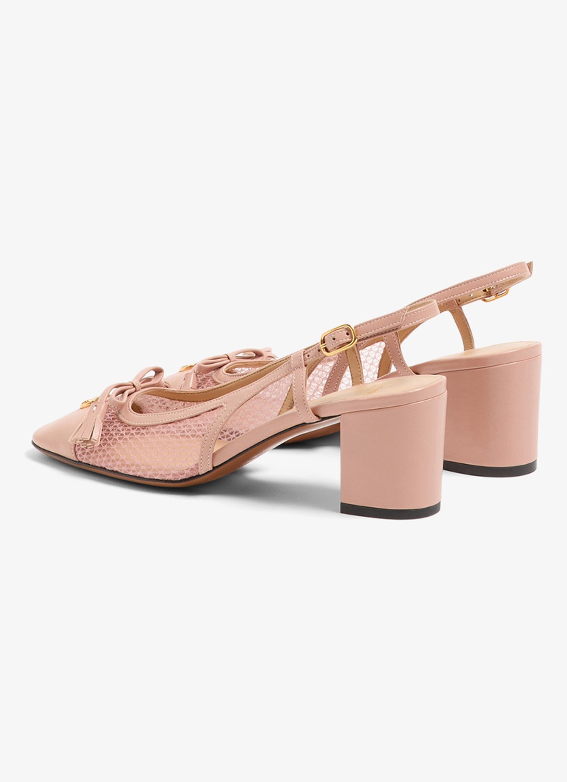 Valentino Garavani Valet Du Roi slingback van geitenleer met mesh details - achterkant oudroze