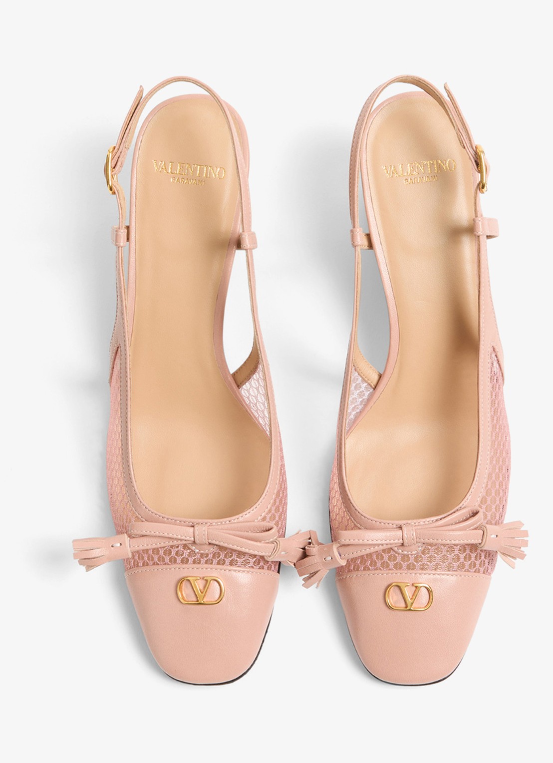Valentino Garavani Valet Du Roi slingback van geitenleer met mesh details - detail 4 oudroze