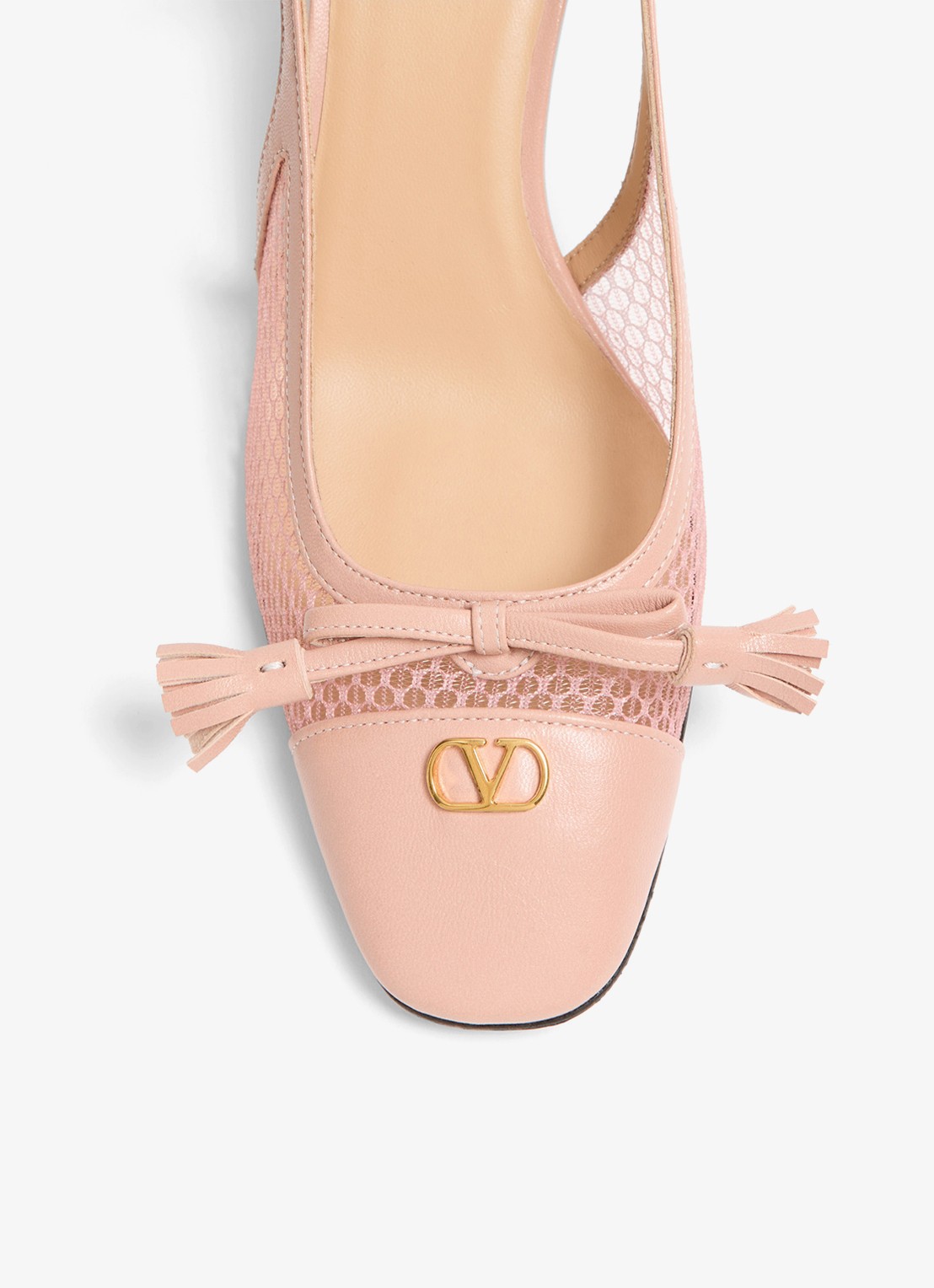 Valentino Garavani Valet Du Roi slingback van geitenleer met mesh details - detail 6 oudroze