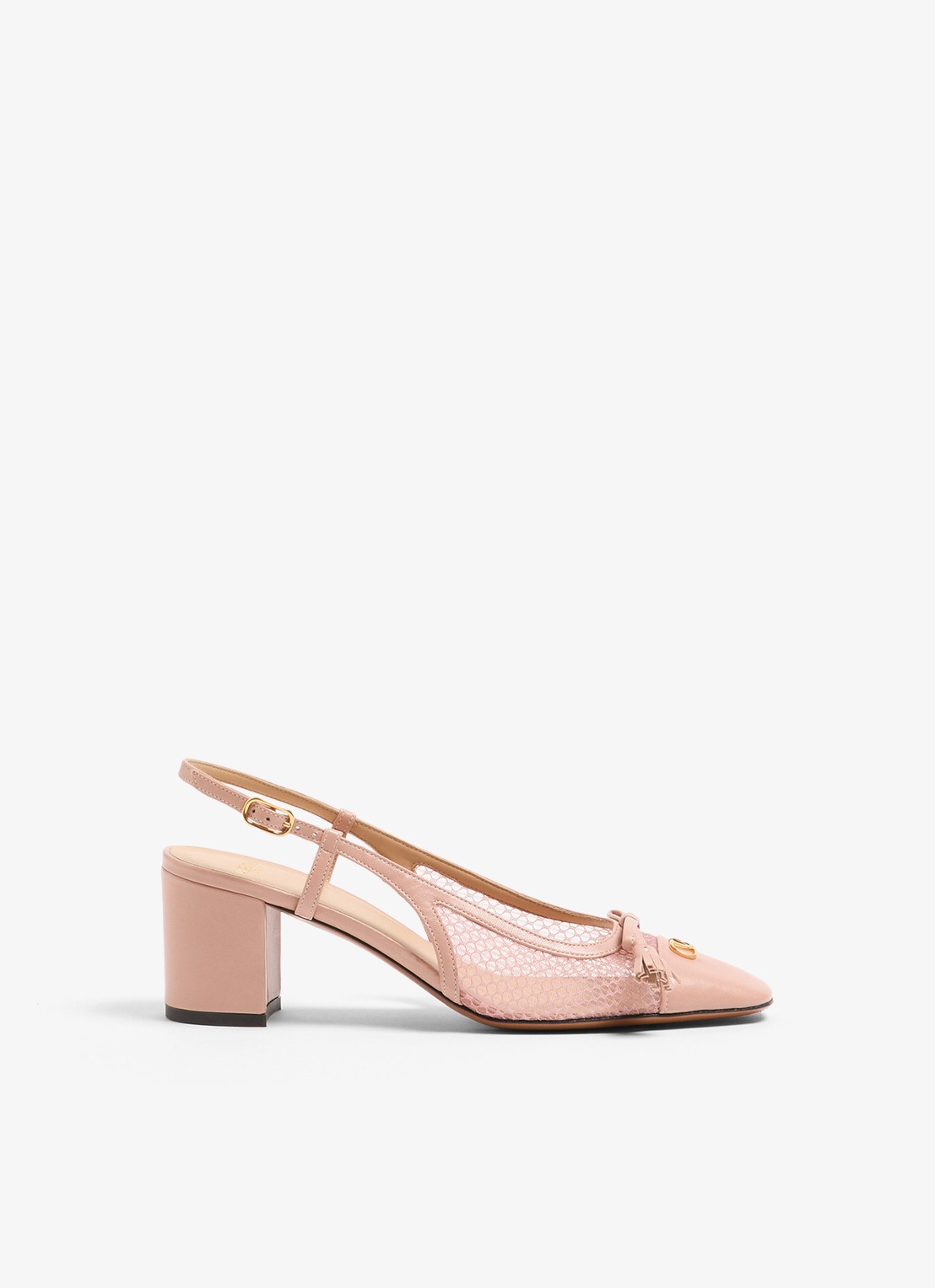 Valentino Garavani Valet Du Roi slingback van geitenleer met mesh details - voorkant 2 oudroze